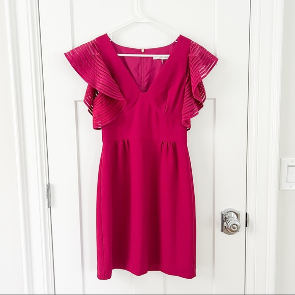 Trina Turk Maroon Flutter Sleeve Dress - Picture 7 of 8